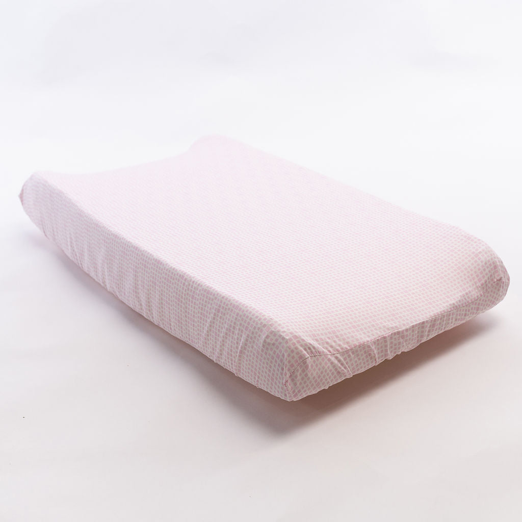 Tea Parties One Day - Changing Pad Cover - Pink Geometric Squares on Ivory - Olli+Lime